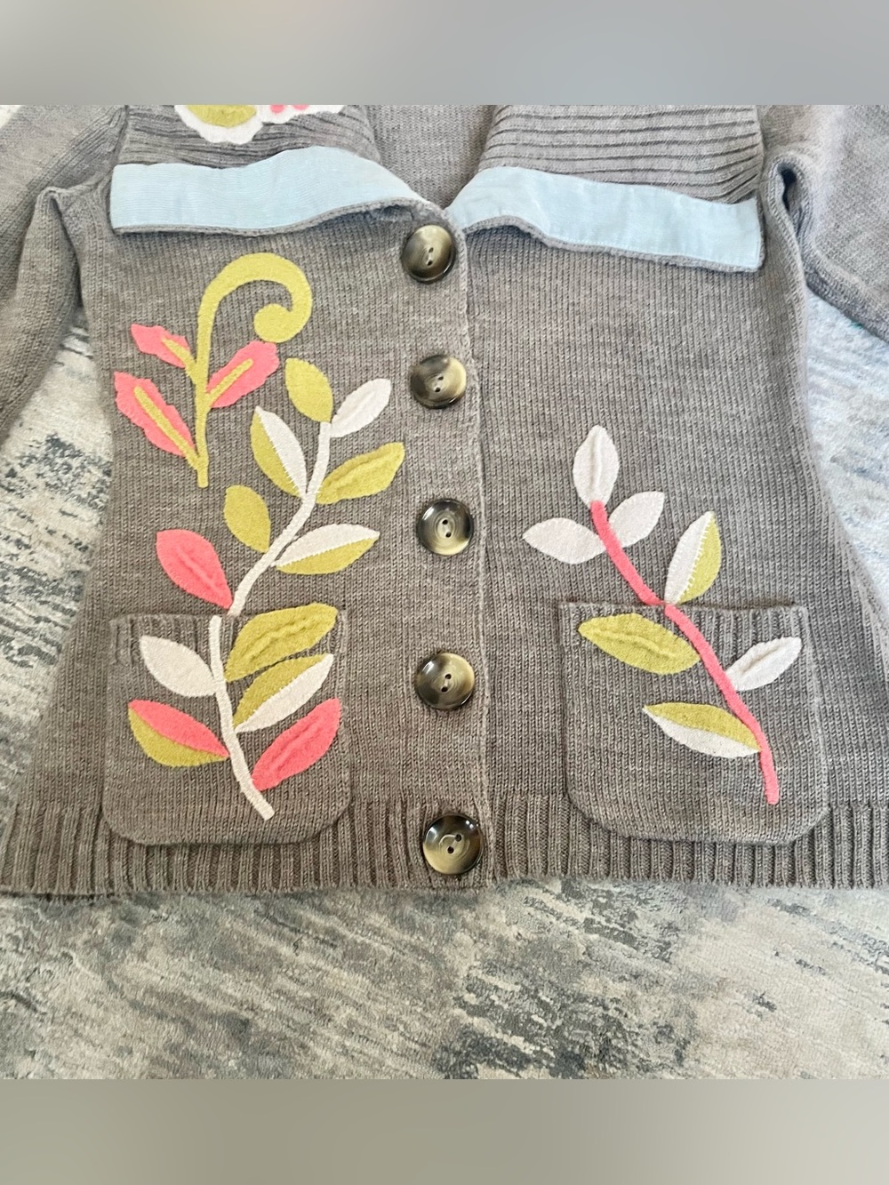 Vintage Anthropologie Charlie & Robin Shawl Collar Sweater with Flowers, Size L - Picture 4 of 11